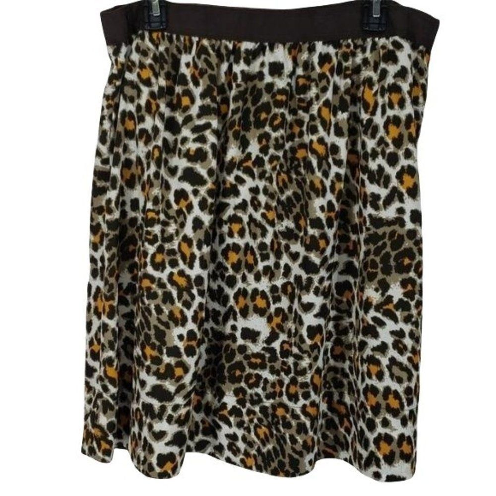 JW Woman Plus Size Leopard Animal‎ Print Flare Exposed Zipper Skirt Size 14W